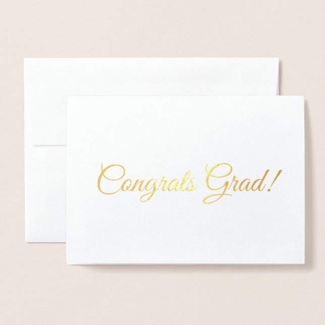 Tarjeta Con Relieve Metalizado Congrats grad oro script caligrafía simple (Anverso con sobre)