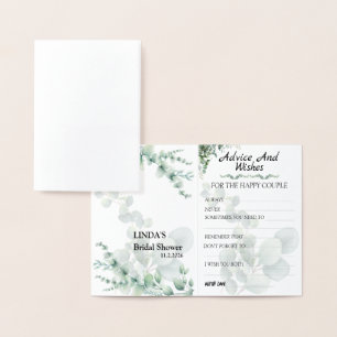 Tarjeta Con Relieve Metalizado Consejos y deseos de boda modernos de eucalipto