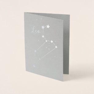 Tarjeta Con Relieve Metalizado Constelación de Leo Zodiac Relieve metalizado plat