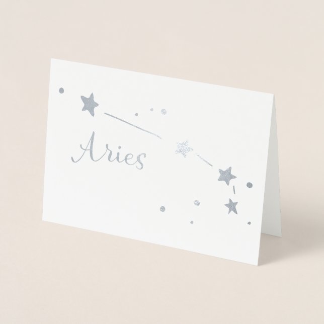 Tarjeta Con Relieve Metalizado Constelación de Relieve metalizado plateado Aries  (Anverso)