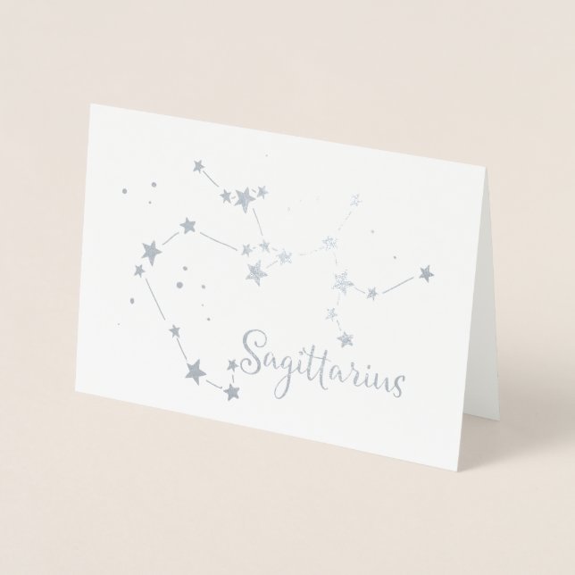 Tarjeta Con Relieve Metalizado Constelación de Relieve metalizado plateado Sagitt (Anverso)