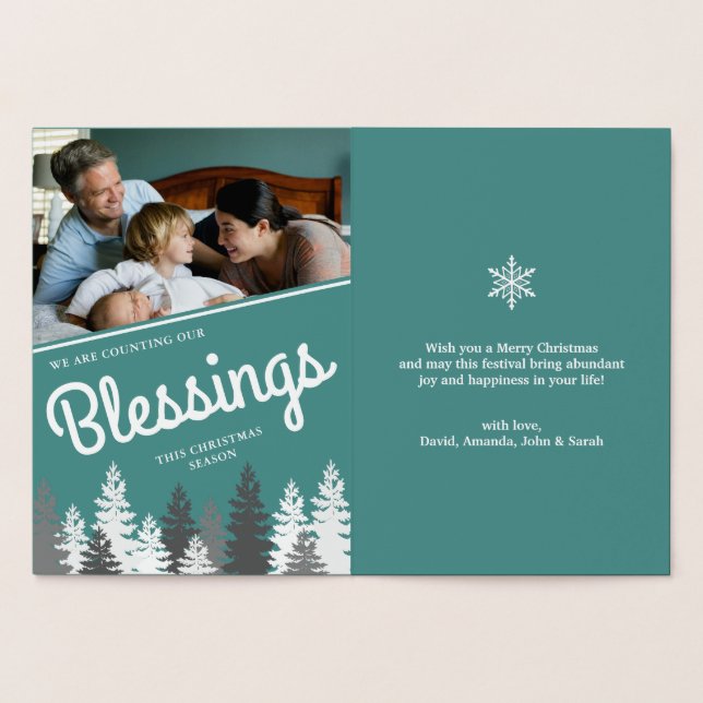 Tarjeta Con Relieve Metalizado Contando nuestras bendiciones | Foto familiar de N (Interior)