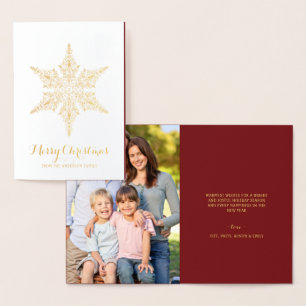 Tarjeta Con Relieve Metalizado Copo de nieve elegante del vintage de las Felices