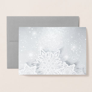 Tarjeta Con Relieve Metalizado Copos de nieve 3D