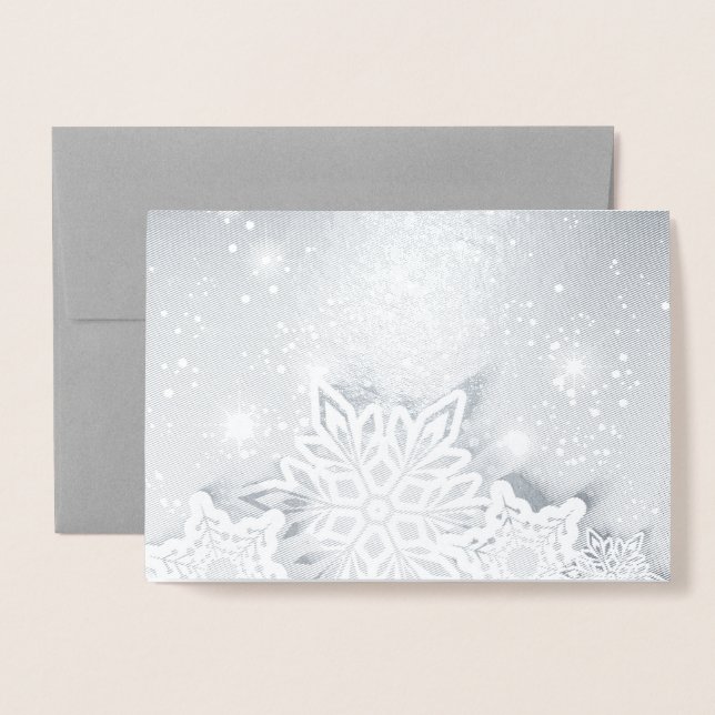 Tarjeta Con Relieve Metalizado Copos de nieve 3D (Anverso con sobre)