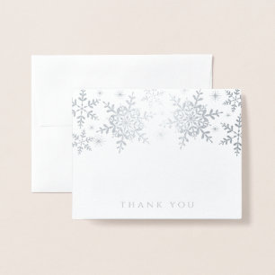 Tarjeta Con Relieve Metalizado Copos de nieve Navidad Invierno Gracias Plata