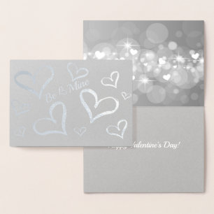Tarjeta Con Relieve Metalizado Corazones Brillantes San Valentín