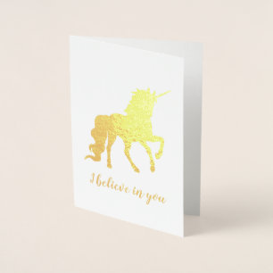 Tarjeta Con Relieve Metalizado Creo en ti Unicorn Gold