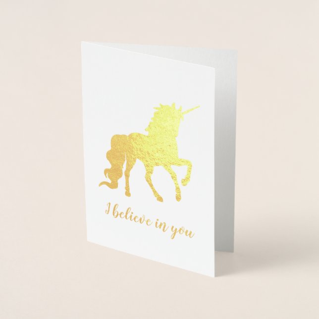 Tarjeta Con Relieve Metalizado Creo en ti Unicorn Gold (Anverso)