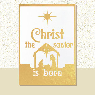 Tarjeta Con Relieve Metalizado Cristo El Salvador Nace Navidades religiosos