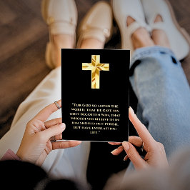 Tarjeta Con Relieve Metalizado Cruz de Oro John 3:16