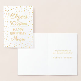 Tarjeta Con Relieve Metalizado CUALQUIER Alegre Elegante Confeti Blanco Y Oro