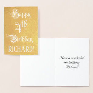 Tarjeta Con Relieve Metalizado Cuarto cumpleaños: Elegante, guión ordenado; nombr