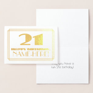 Tarjeta Con Relieve Metalizado Cumpleaños 21; Nombre + Estilo Inspirado en Art Dé