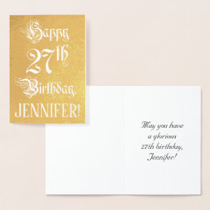 Tarjeta Con Relieve Metalizado Cumpleaños 27: elegante y ornamentado; nombre pers