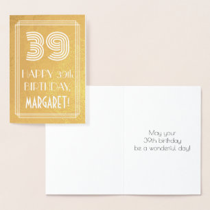 Tarjeta Con Relieve Metalizado Cumpleaños 39 - Look inspirado en Art Deco "39" +