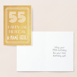 Tarjeta Con Relieve Metalizado Cumpleaños 55 - Look Inspirado en Art Deco "55" + 