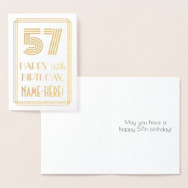 Tarjeta Con Relieve Metalizado Cumpleaños 57 - Look Inspirado en Art Deco "57" y 