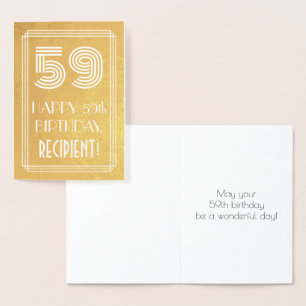 Tarjeta Con Relieve Metalizado Cumpleaños 59 - Aspecto inspirado en Art Deco "59"