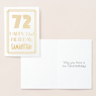 Tarjeta Con Relieve Metalizado Cumpleaños 72 - Aspecto inspirado en Art Deco "72"