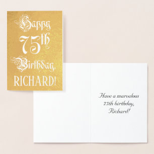 Tarjeta Con Relieve Metalizado Cumpleaños 75: Elegante, escritura ornamentada; no