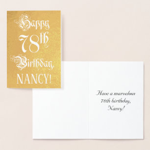 Tarjeta Con Relieve Metalizado Cumpleaños 78: Letra elegante y ornamentada; nombr