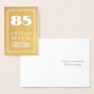 Tarjeta Con Relieve Metalizado Cumpleaños 85 ~ Estilo Art Déco "85" & Nombre Pers