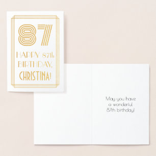Tarjeta Con Relieve Metalizado Cumpleaños 87 - Aspecto inspirado en Art Deco "87"