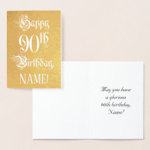 Tarjeta Con Relieve Metalizado Cumpleaños 90: Elegante, Ornate Script; Nombre per