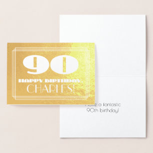 Tarjeta Con Relieve Metalizado Cumpleaños 90: Nombre + Art Deco Inspirado Aspecto