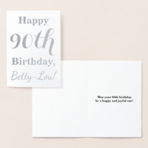 Tarjeta Con Relieve Metalizado Cumpleaños 90 Simple con Papel de Estaño Plateado