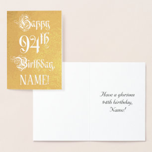 Tarjeta Con Relieve Metalizado Cumpleaños 94: Elegante, Ornate Script; Nombre per