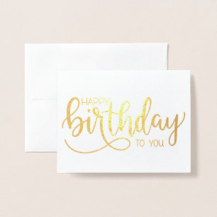 Tarjeta Con Relieve Metalizado Cumpleaños de caligrafía simple con letras Minimal