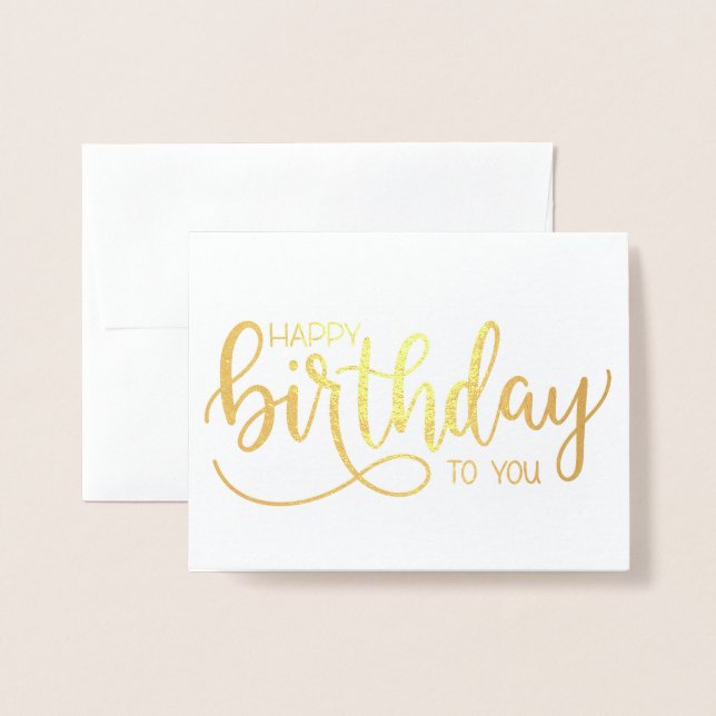 Tarjeta Con Relieve Metalizado Cumpleaños de caligrafía simple con letras Minimal (Anverso con sobre)