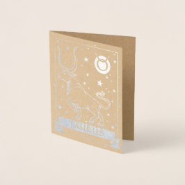 Tarjeta Con Relieve Metalizado Cumpleaños de Taurus | Elegante Astrología Zodiac 