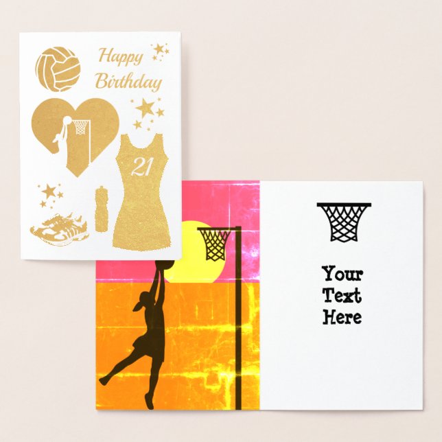 Tarjeta Con Relieve Metalizado Cumpleaños del equipo de Netball de Vestido Dorado (Demostración)