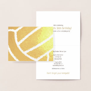 Tarjeta Con Relieve Metalizado Cumpleaños dorado relacionado con deportes de vole