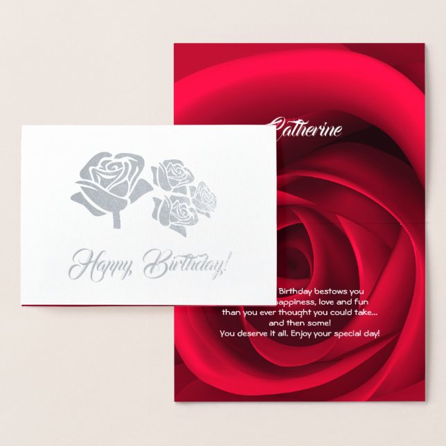 Tarjeta Con Relieve Metalizado Cumpleaños. Elegante Rojo Rose Luxury (Demostración)