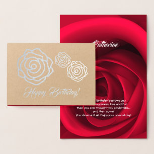 Tarjeta Con Relieve Metalizado Cumpleaños. Elegante Rojo Rose Luxury