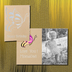 Tarjeta Con Relieve Metalizado Cumpleaños feliz - una mariposa de plata audaz
