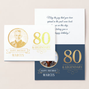 Tarjeta Con Relieve Metalizado Cumpleaños legendario y elegante número 80 en azul