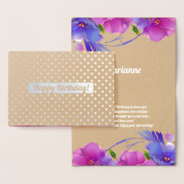 Tarjeta Con Relieve Metalizado Cumpleaños. Lujo floral
