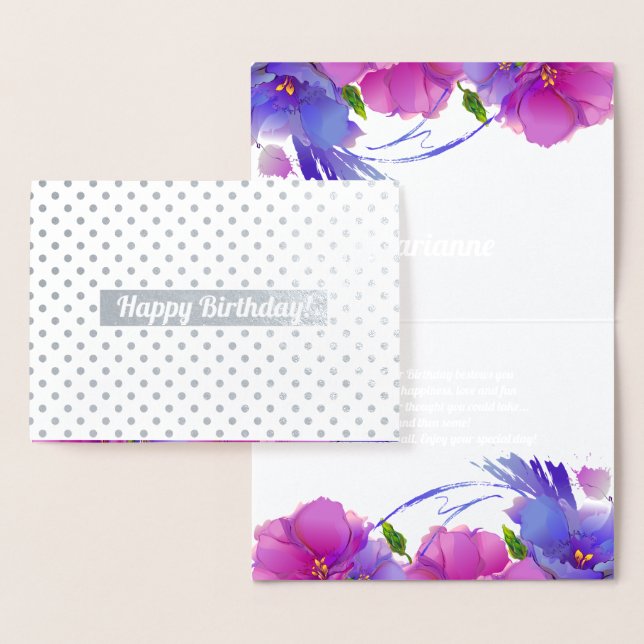 Tarjeta Con Relieve Metalizado Cumpleaños. Lujo floral (Demostración)