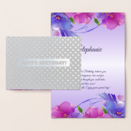 Tarjeta Con Relieve Metalizado Cumpleaños. Lujo floral