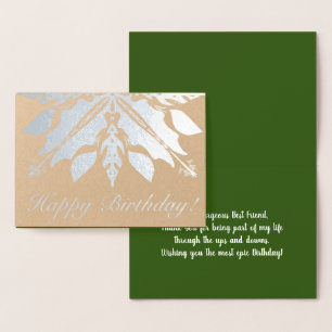 Tarjeta Con Relieve Metalizado Cumpleaños Mandala Botánico Hojas Planta Jardín