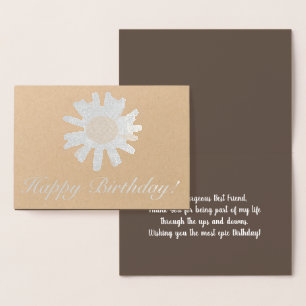 Tarjeta Con Relieve Metalizado Cumpleaños Mejor Amigo Girasol Botánico