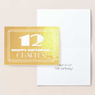 Tarjeta Con Relieve Metalizado Cumpleaños número 12: Nombre + Estilo inspirado en