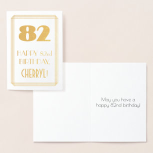 Tarjeta Con Relieve Metalizado Cumpleaños número 82: Estilo inspirado en Art Deco