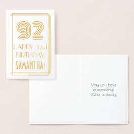 Tarjeta Con Relieve Metalizado Cumpleaños número 92 - Aspecto inspirado en Art De