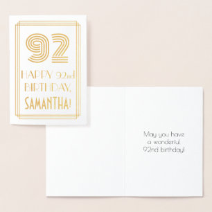 Tarjeta Con Relieve Metalizado Cumpleaños número 92 - Aspecto inspirado en Art De